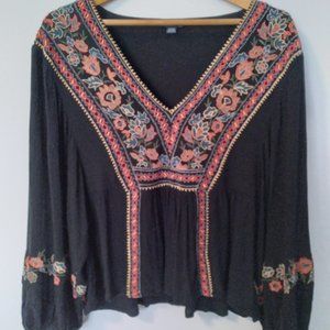 AE Long Sleeve Embroidered Boho Top